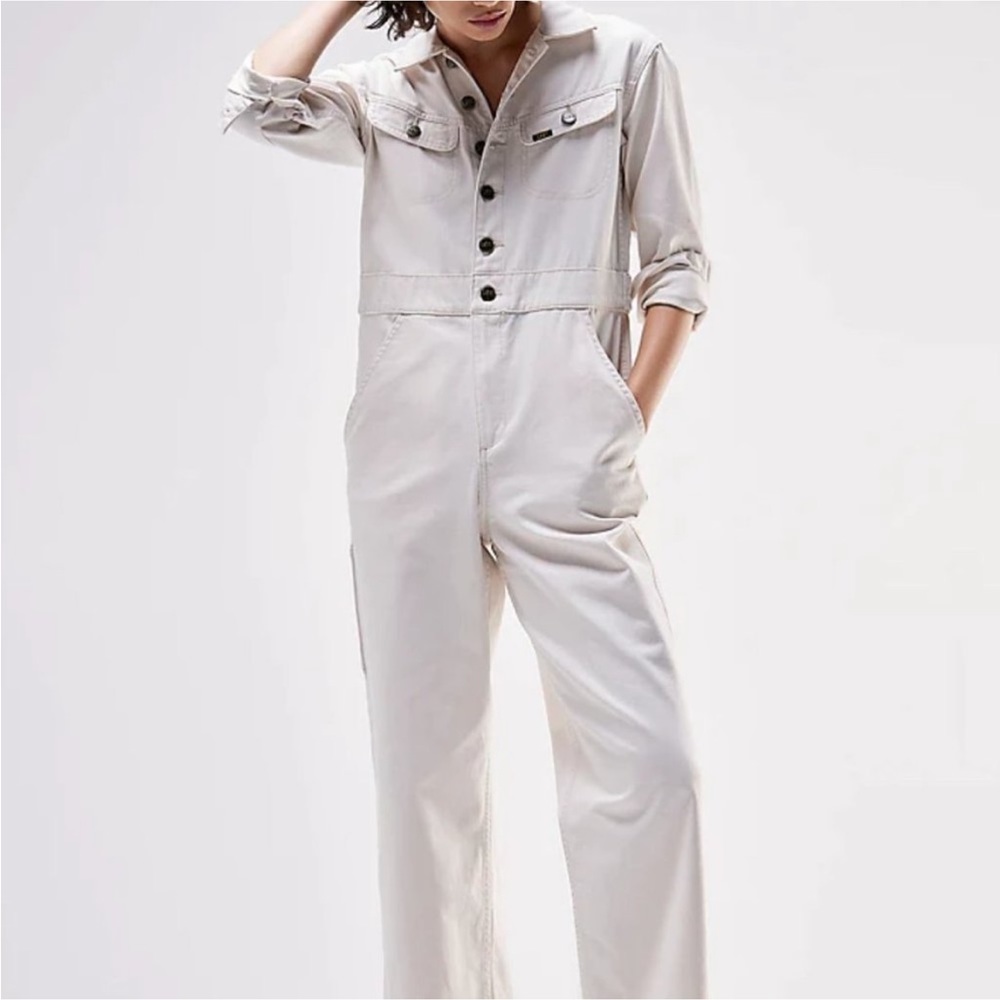 New Free People Lee Vintage Modern Bone Denim Union-Alls Coveralls Jumpsuit